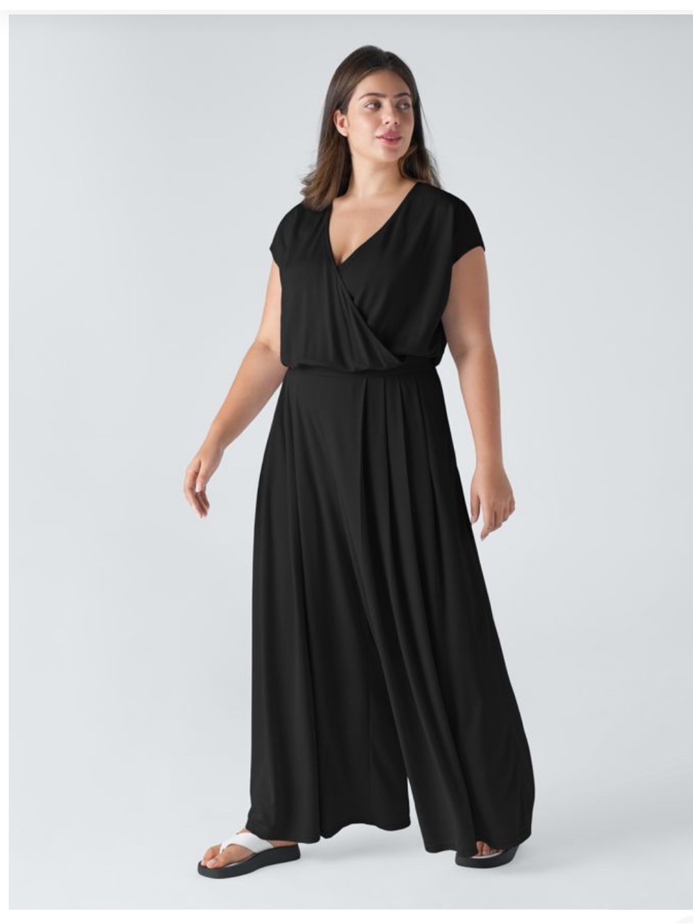 Halara V Neck Short Sleeve Pocket Wide Leg Flowy Waffle Casual Jumpsuit XL NWOT - Picture 2 of 6
